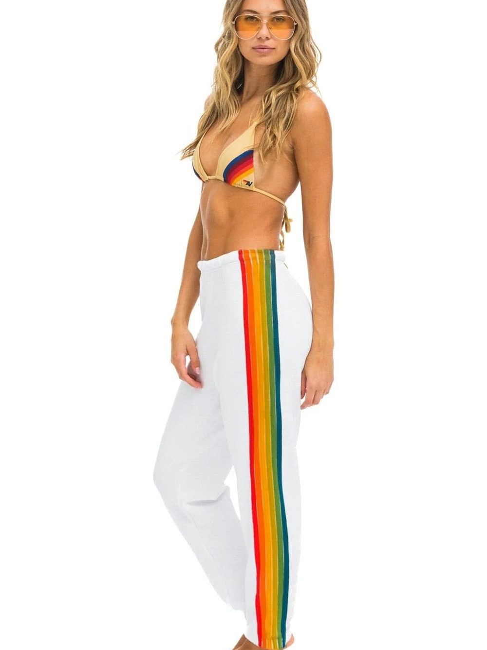 Aviator Nation 6 STRIPE SWEATPANTS - WHITE // SERAPE